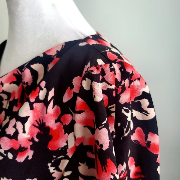 Women's Dress Ditzy Floral Black & Pink 3/4 Sleeve Cowl Neck Holiday Party Fun - Picture 8 of 10